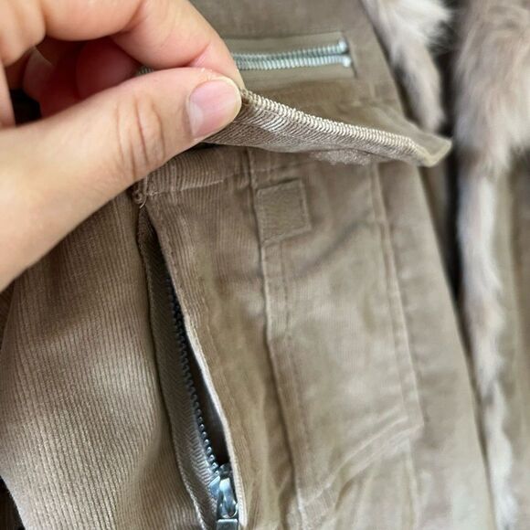 Jennyfer J. || 90's Tan Corduroy Rabbit Fur Y2K Style Pocket Jacket - Picture 6 of 14